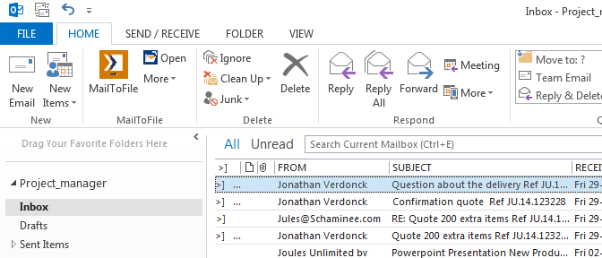 Screenshots of MailToFile